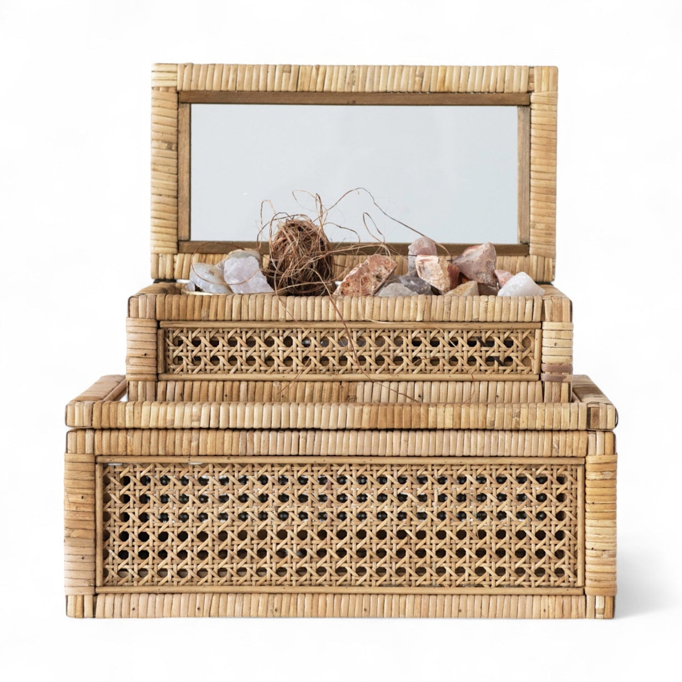 Woven Rattan Wood Display Boxes with Glass Lid | 2 Sizes - SwagglyLife Home & Fashion
